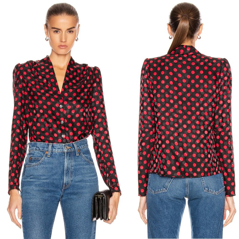 REDONE 40's Tailored Polka Dot 100% Silk Blouse